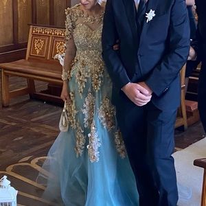 Women's Handmade Ball Tulle Gown Embroidered Long Dress Gown Sz 8P